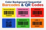 color background barcodes, color background QR codes, floodcoat labels, sequential barcodes, sequential QR codes, color coded
