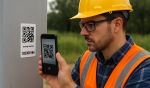 Worker scanning QR code with smartphone in the field for web app data collection.